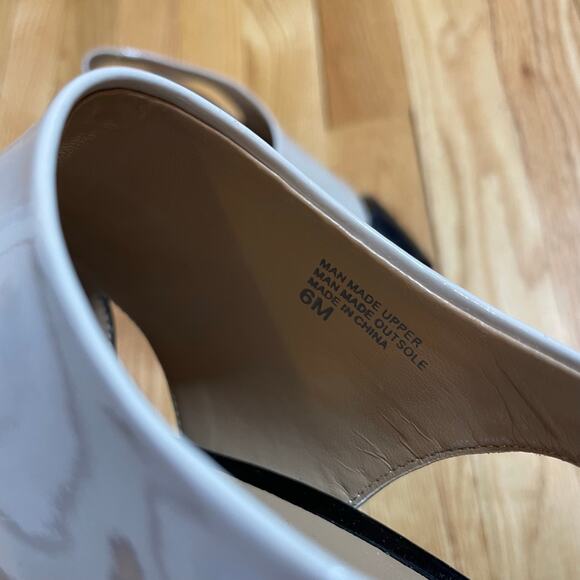 Ann Taylor spats style open toed heels taupe black patent 6 - Picture 3 of 9